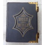 A 19thC brass mounted hide bound family Bible CA