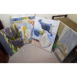 Unframed works by Margaret Harmsworth: to include still life studies and interior scenes oil on