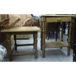 An 'antique' finished, light oak bedside table with a short drawer, over a platform undershelf,