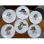 A set of six early 20thC French Shauvigny ivory glazed porcelain plates,