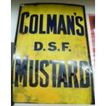 An early 20thC blue on yellow enamelled steel advertising sign 'Colman's Mustard' 36'' x 24''