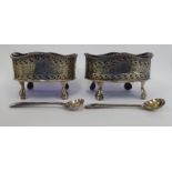 A pair of early Victorian silver oval salt cellars with engraved,
