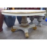 A William IV style cream coloured and gilt painted breakfast table, the tip-top over a tapered,