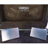 A pair of Hirsh 18ct satin finished white gold rectangular tablet and folding T-bar cufflinks