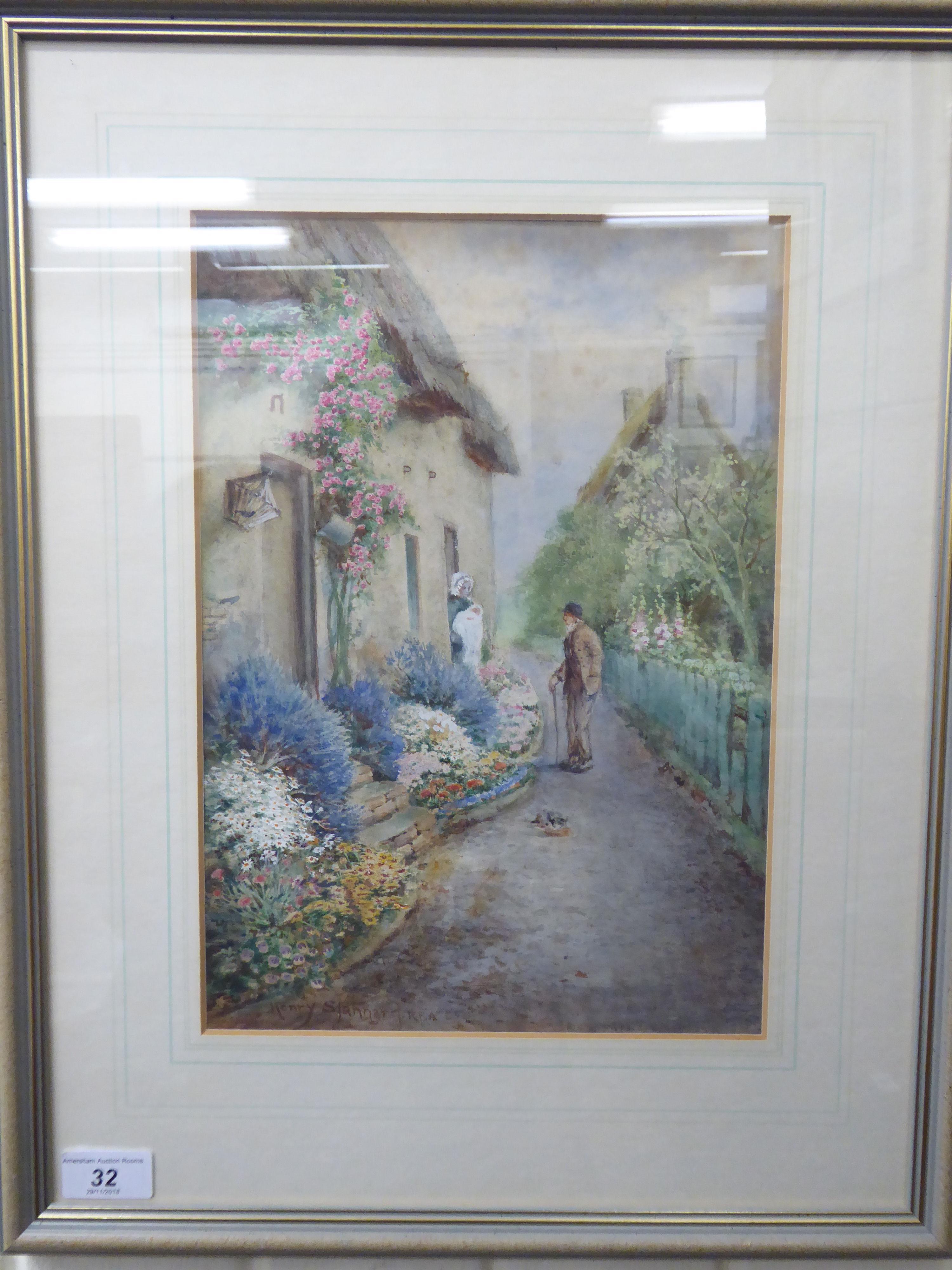 Henry Stannard - a village scene watercolour bears a signature 9.