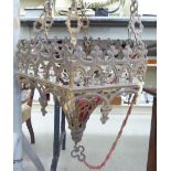 A late 19thC Continental Gothic inspired cast gilt metal Chancery light frame of hexagonal form,