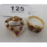 Gold coloured metal ruby and diamond set jewellery, viz.