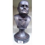 A modern cast metal bust 'Winton Churchill' on a marble plinth 13''h LSB