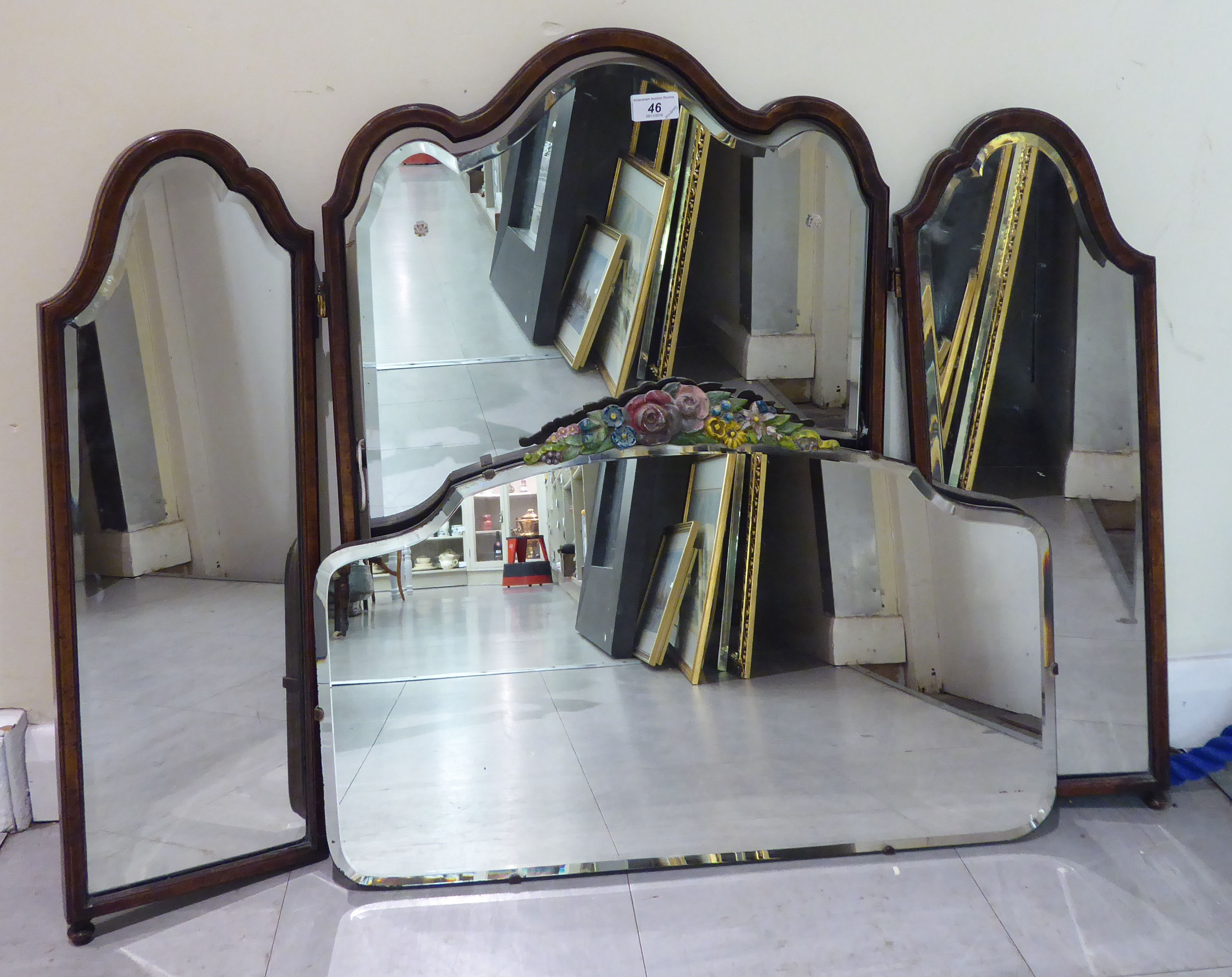 Mirrors: to include an Edwardian bevelled, arched triptych mirror,