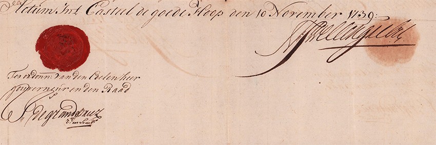 VOC. Council of Policy. LETTER OF BURGHERSHIP (VRYBRIEF) DATED 10 NOVEMBER 1739 (Signed by Hendrik - Image 3 of 3