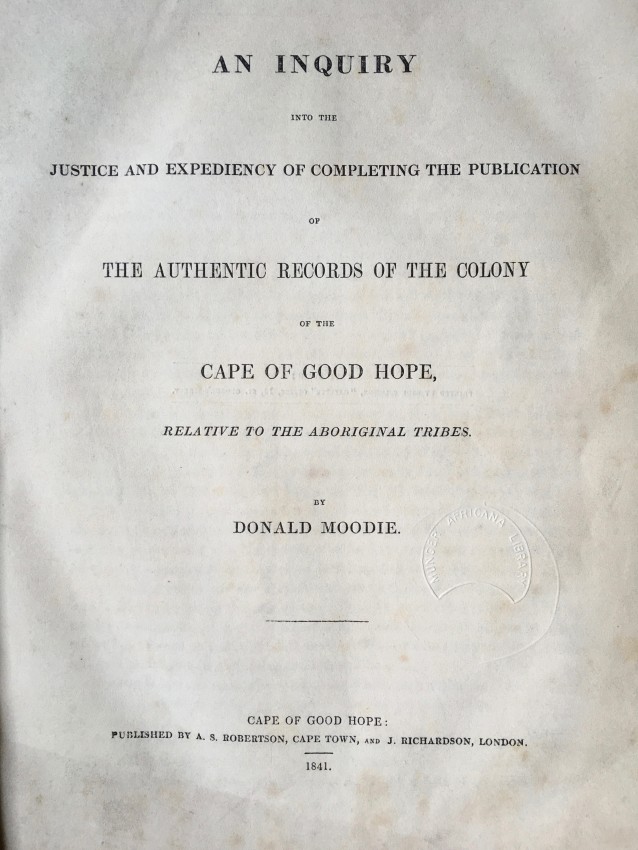 Donald MOODIE. An Inquiry  Cape of Good Hope: A.S. Robertson, Capetown and J.Richardson, London, - Image 2 of 3