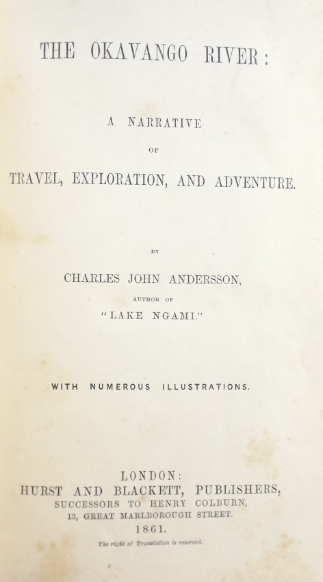 Charles John Andersson THE OKAVANGO RIVER: 1 volume. Rebound in decorative leather. Corner gilt - Image 2 of 4