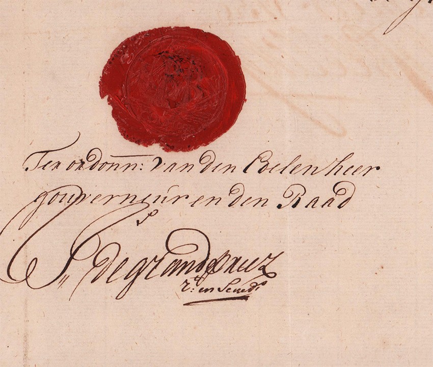 VOC. Council of Policy. LETTER OF BURGHERSHIP (VRYBRIEF) DATED 10 NOVEMBER 1739 (Signed by Hendrik - Image 2 of 3