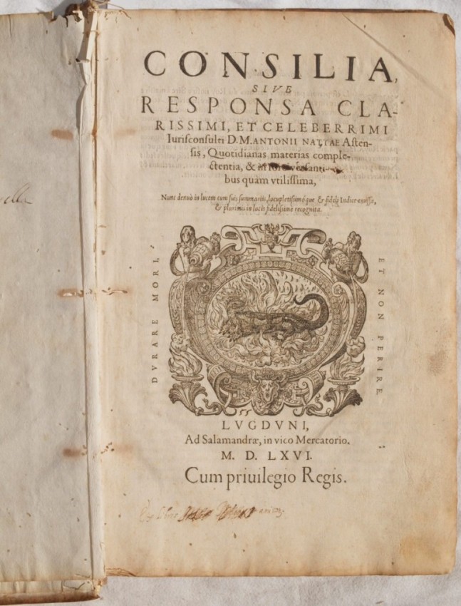 Marco Antonio Natta CONSILIA SIVE RESPONSA Scarce volume of 1566 of this work by the important