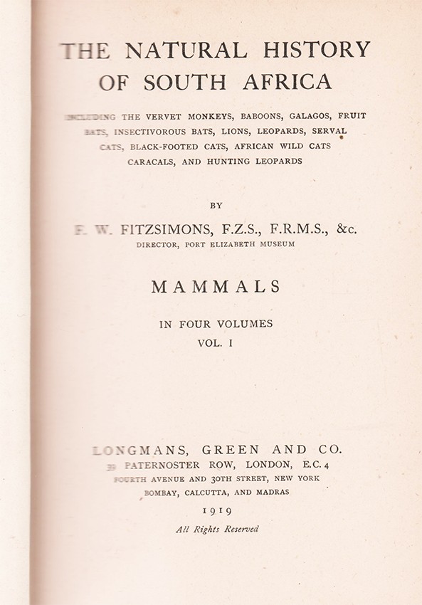 Fitzsimons (F.W.) THE NATURAL HISTORY OF SOUTH AFRICA. In four volumes. First edition: 178 + 195 + - Image 3 of 3