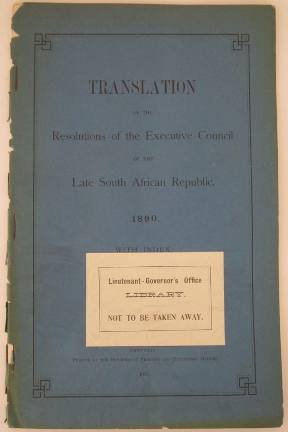 Government Printing and Stationery Office. Translation of the Resolutions of the Executive Council