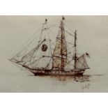 BLACK BALL LINE U.S. packet ship - G. S. B. (artist). An original pen and ink drawing, of a three-