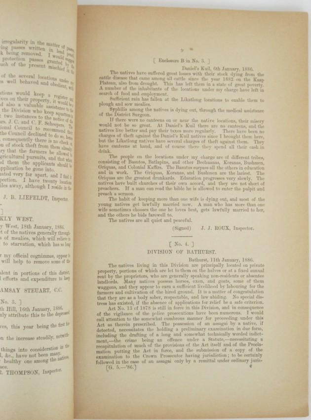 Cape of Good Hope. Ministerial Department of Native Affairs. Blue-Book on Native Affairs, 1886.A - Image 3 of 4