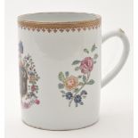 Famille Rose porcelain tankard, cylindrical form with arms, crest and motto "DUM SPIRO SPERO",