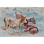 Sir Alfred Munnings, PRA (1878-1959) "Shorthorn Calves at (Manorham?)",