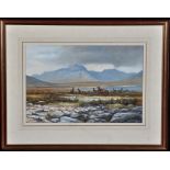 Alistair Proud, SWLA (1954- ) "Red Deer below Beinn Dearg, Western Highlands", signed, watercolour,