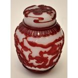 Chinese overlay glass jar and cover,