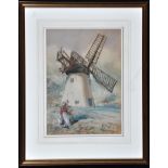 David Thomas Robertson (1879-1952) A windmill with milkmaid in the foreground,