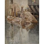 George Edward Horton (1859-1950) A boat moored near quayside steps, signed, watercolour,