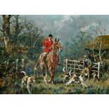 Francis "Frank" Algernon Stewart (1877-1945) A huntsman and hounds entering a gated field,