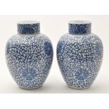 Pair of Chinese blue and white jars and covers,