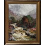 John Falconar Slater (1857-1937) A highland torrent, signed, oil on board, 62.