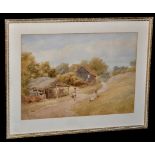 John Henry Mole (1814-1886) Two farm girls on a country lane, signed, watercolour, 25.6 x 36.