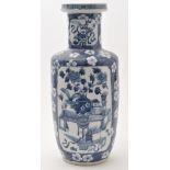 Chinese blue and white rouleau shaped vase,