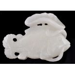 Chinese white jade fish and lotus leaf carving,