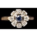 A sapphire and diamond cluster ring,