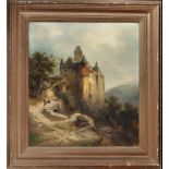 Wilhelm Brandenburg (German 1824-1901) A schloss in mountainous country, signed, oil on canvas,