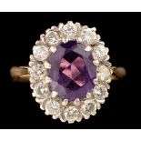 An amethyst and diamond cluster ring,