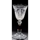 Dutch engraved goblet bowl on later stem, of 'Newcastle' type,