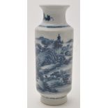 Chinese blue and white cylinder shaped vase,