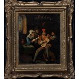 18th Century Dutch School "Tavern interior with male figure playing a guitar,