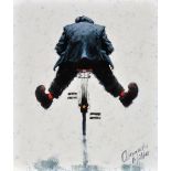 Alexander Millar (1960- ) "Red Socks" - a gadgie riding a bicycle, signed front and verso,