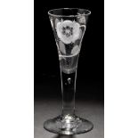 Engraved plain stem trumpet flute of 'Jacobite' interest, with rose,