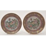 Two Chinese famille rose saucer dishes, with butterflies amongst dianthus,