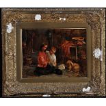 **** Hardy (19th Century) Two children feeding rabbits, oil on canvas, 24 x 31.