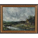 John Falconar Slater (1857-1937) "Country landscape with a horse and card fording a river...