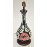 Moorcroft 'Poppies' lamp base, of elongated baluster form with tube line decoration,