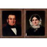 19th Century British School Bust portraits of a gentleman and his wife, oil on canvas laid on board,