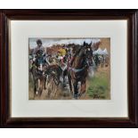 Jay Boyd Kirkman (1958- ) Race horses led from the winners enclosure, signed, pastel,