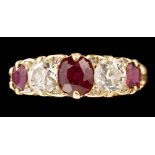 A five stone ruby and diamond dress ring,