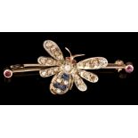 A Victorian diamond, sapphire, pearl and ruby insect brooch,